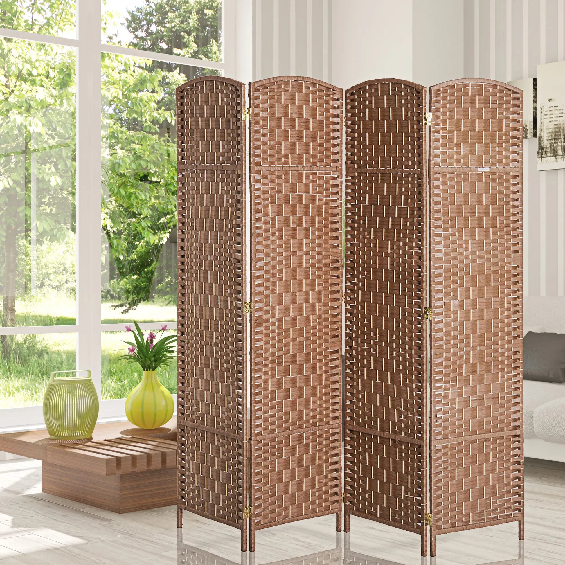 6ft Folding Room Divider, 4 Panel Wooden Frame, Natural Room Dividers at Gallery Canada