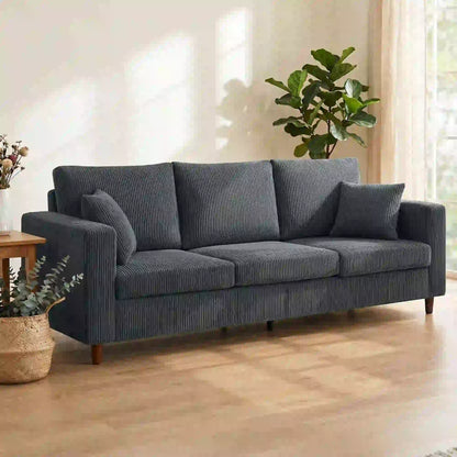 3-Seater Corduroy Sofa with Deep Seat, Dark Grey 3-Seater Sofas at Gallery Canada