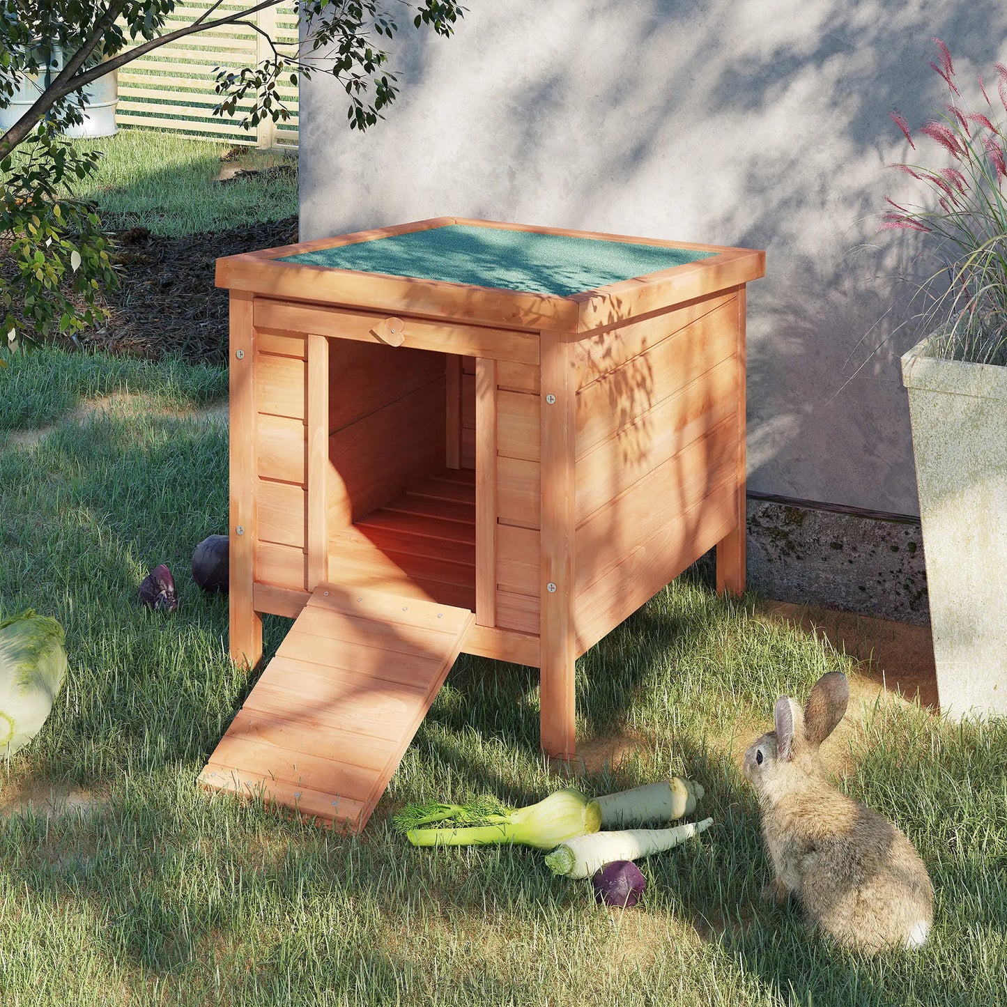 Wooden Rabbit Hutch, Bunny Cage, Outdoor Cat House, 20"x16.5"x17", Orange Rabbit Hutch at Gallery Canada