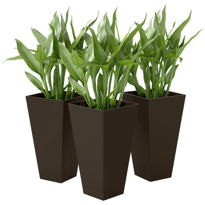28" Tall Garden Plastic Planters, Set Of 3, Brown Planter Set Brown at Gallery Canada