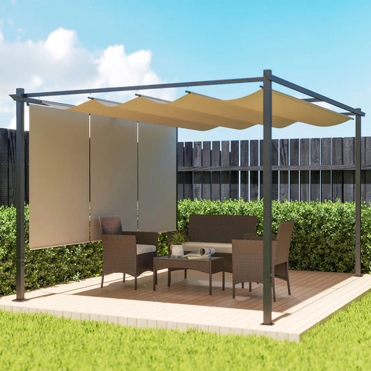 10' x 12' Retractable Pergola Canopy, Wall Mounted or Free Standing, UPF30+ Pergolas Beige at Gallery Canada