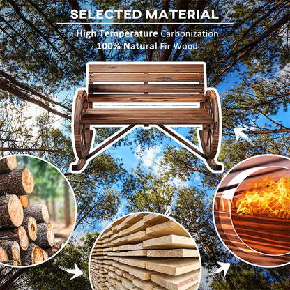 Wood Outdoor Loveseat, Carbonized, Wagon Wheel Armrests Outdoor Rocking Chairs at Gallery Canada