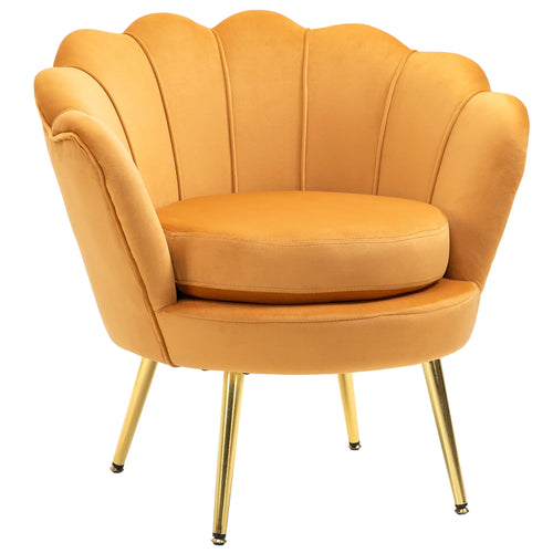 Modern Velvet Accent Chair, Gold Metal Legs, 1-Piece, Yellow