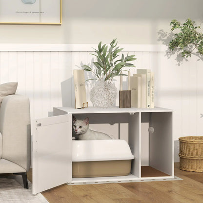 Cat Litter Box Enclosure, End Side Table with Rattan Door, Scratching Pad, White Cat Litter Box Enclosures at Gallery Canada