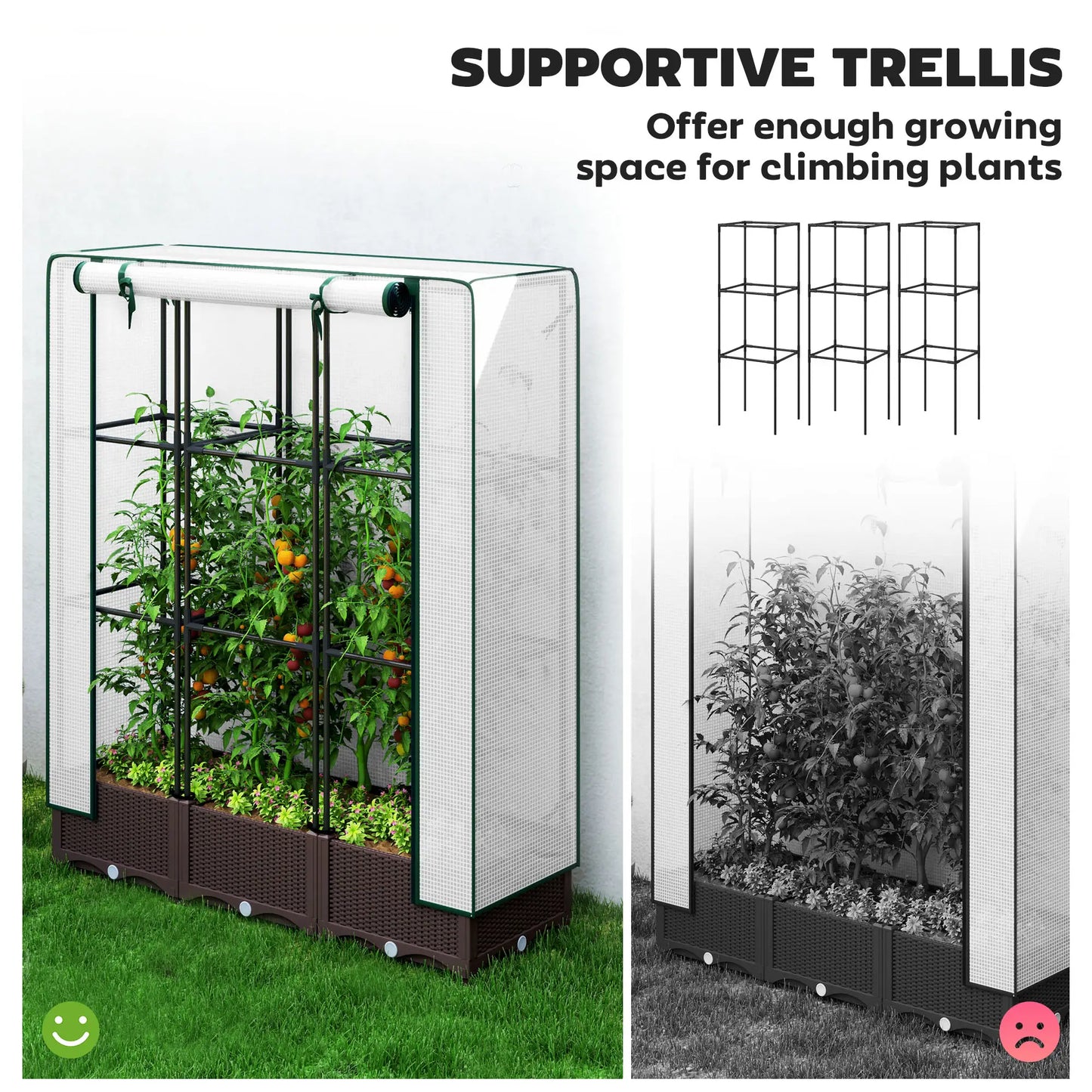 Raised Garden Bed Kit with Trellis, PE Cover, Zipper Door, 47 x 16 x 50 Inch Raised Garden Beds at Gallery Canada