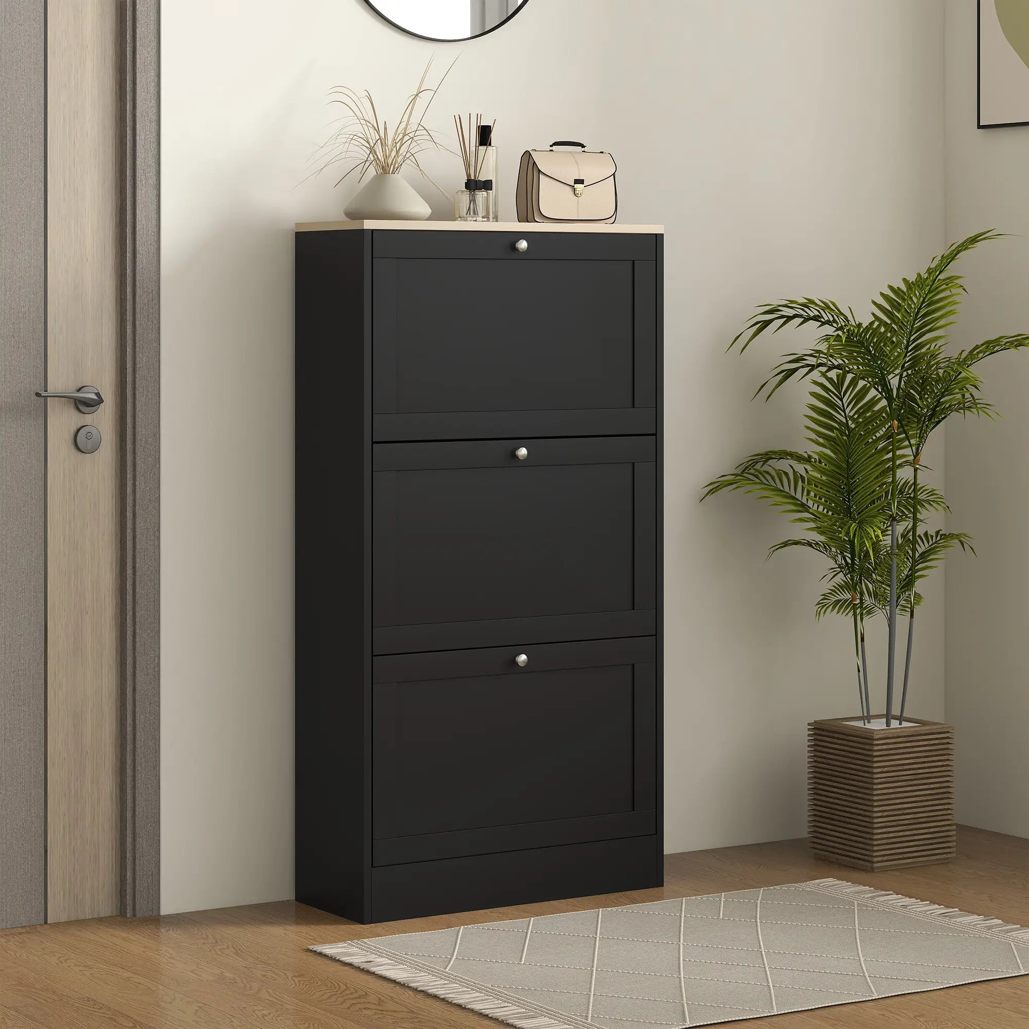 Modern Shoe Storage, 3 Flip Drawers, Adjustable Shelves, 18 Pairs, Black Shoe Storage Cabinets & Racks at Gallery Canada