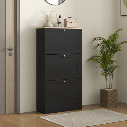 Modern Shoe Storage, 3 Flip Drawers, Adjustable Shelves, 18 Pairs, Black Shoe Storage Cabinets & Racks at Gallery Canada