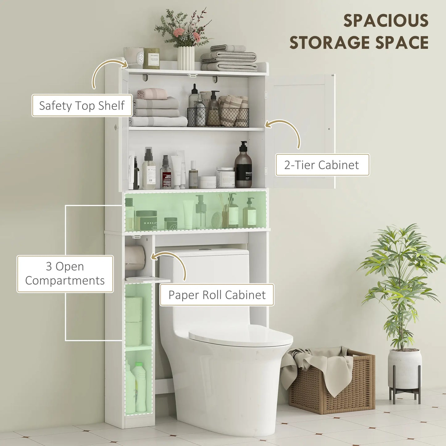 Over Toilet Storage Cabinet, 2 Doors, Toilet Paper Holder, White Bathroom Cabinets at Gallery Canada