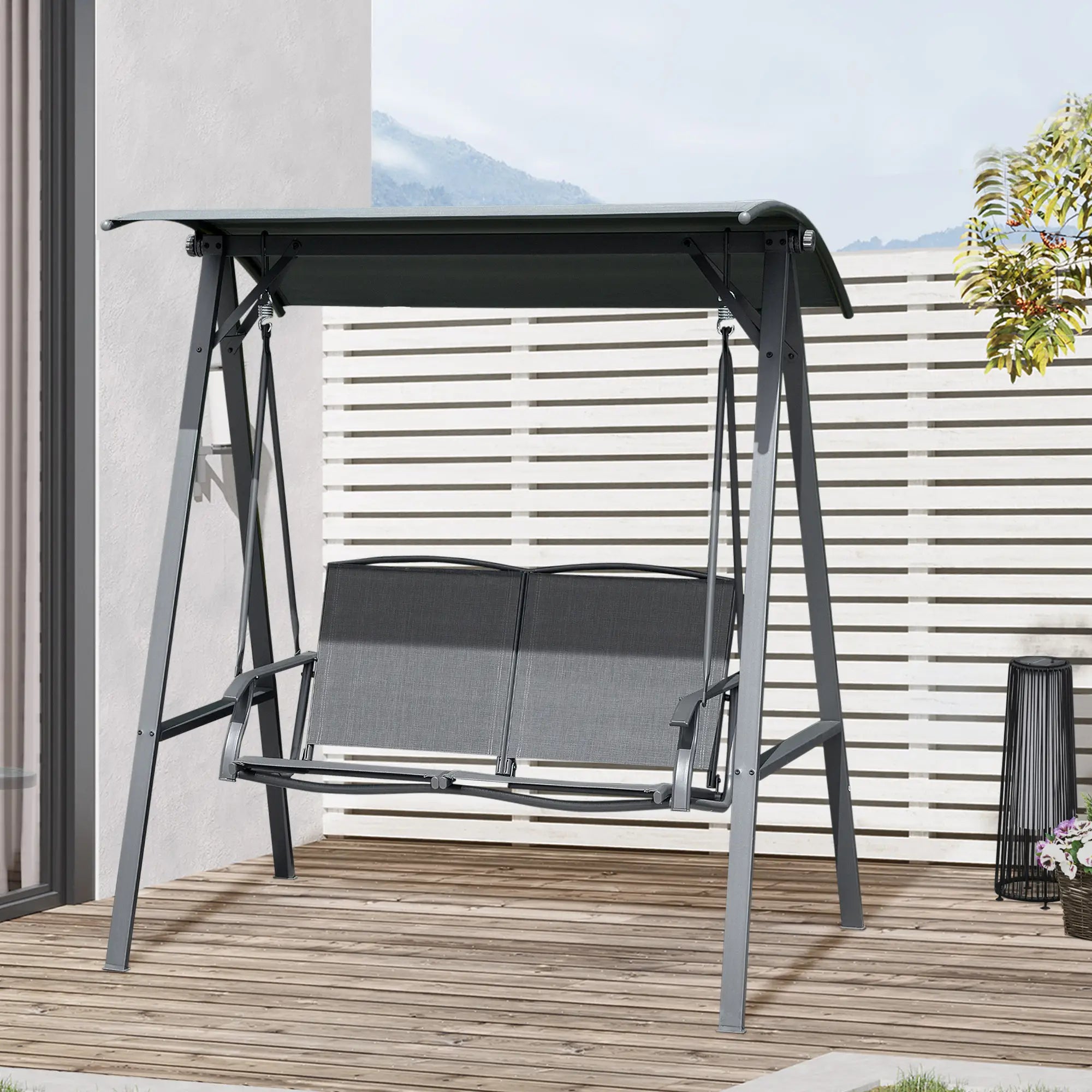 2-Seat Outdoor Porch Swing With Adjustable Canopy, Removable Seat, Steel Frame Patio Swings with Stand at Gallery Canada