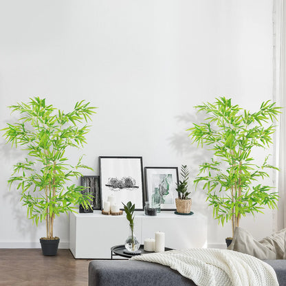 Artificial Bamboo Tree Set, 5ft Realistic Leaf, Natural Trunk, Nursery Plant