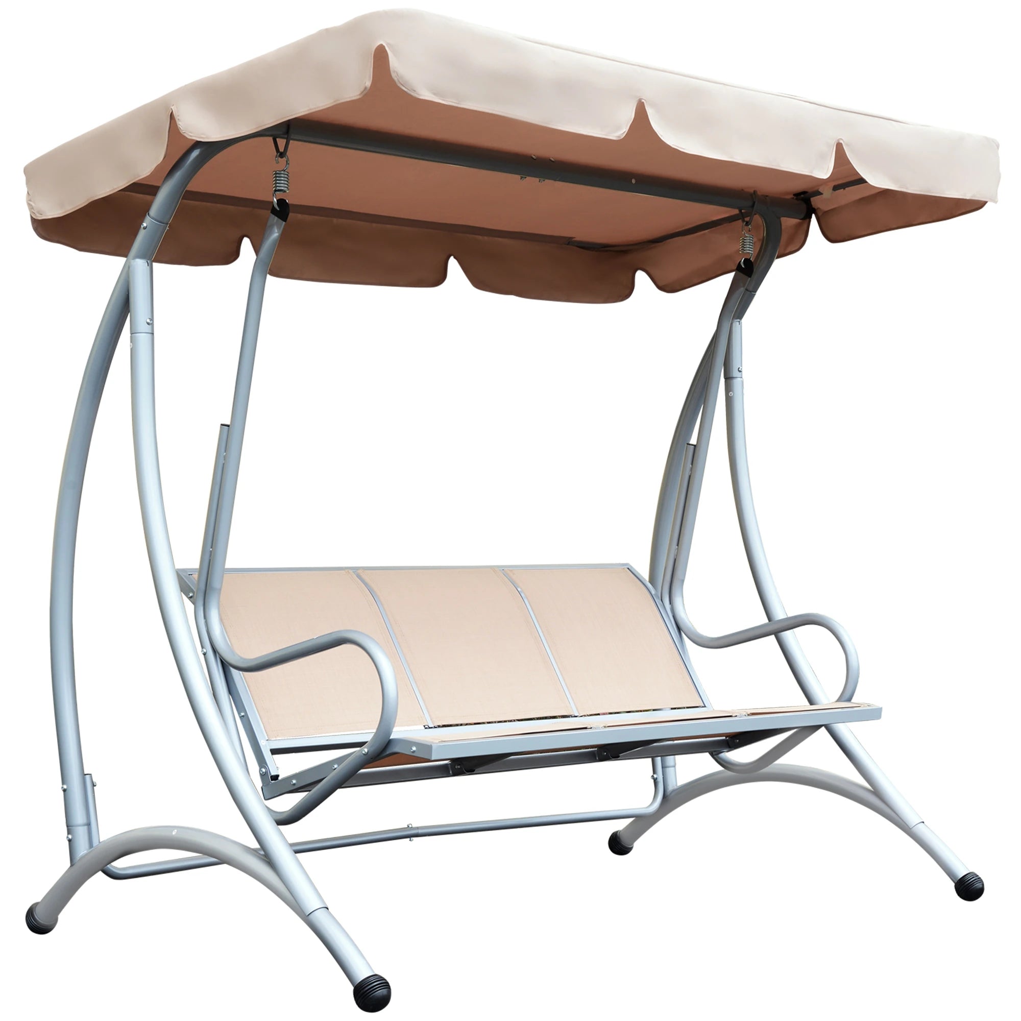 3 Seat Metal Swing Chair Hammock, Canopy Cover, Heavy Duty, Patio Garden Outdoor, Beige Patio Swings with Stand Beige at Gallery Canada
