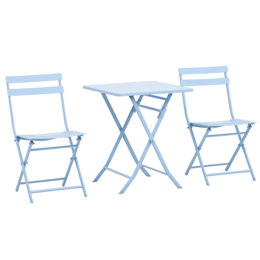 3-Piece Garden Bistro Set, Foldable Chair & Square Table, Blue Bistro Sets Blue at Gallery Canada