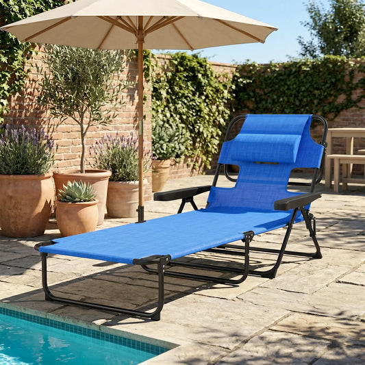 Folding Lounge Chair, Reclining Back, Dark Blue Lounger Chairs Black, Dark Blue at Gallery Canada