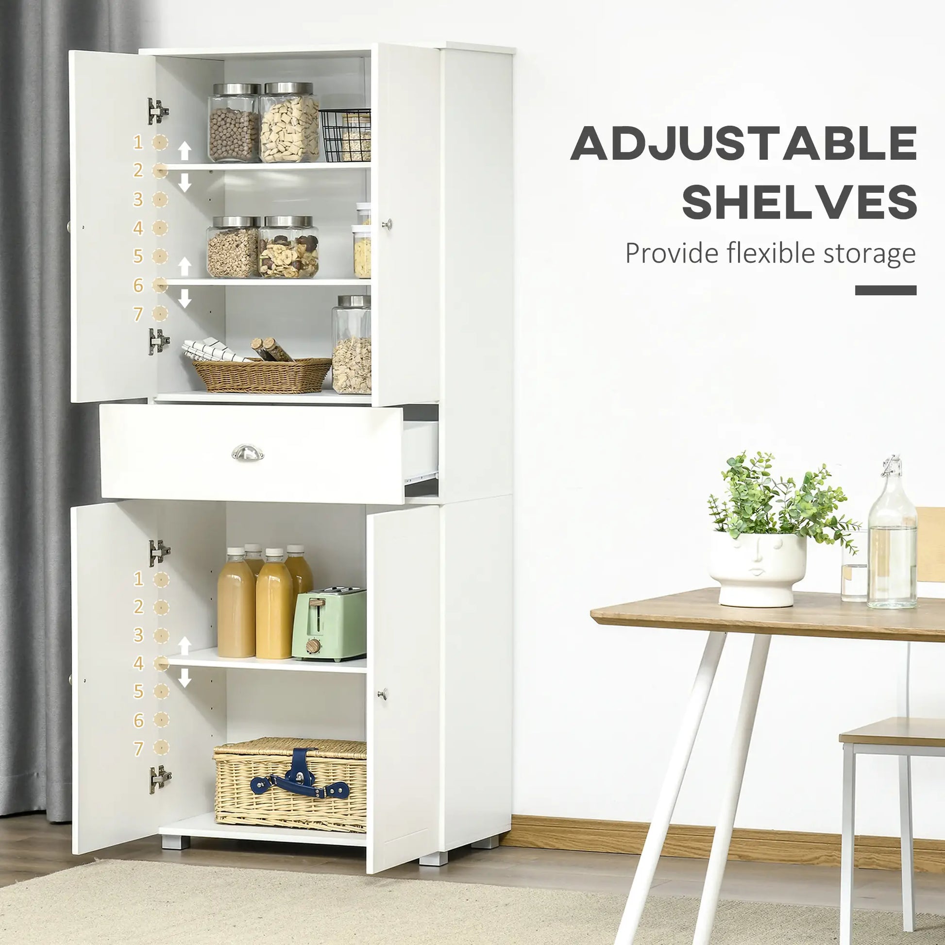 72" Kitchen Pantry Cabinet, 4 Doors, 3 Adjustable Shelves, White Kitchen Pantry Cabinets at Gallery Canada