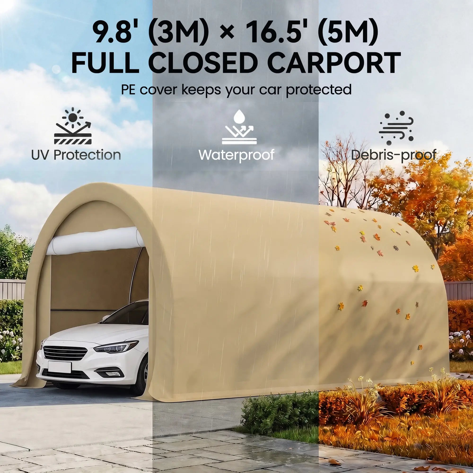 10' x 16' Heavy Duty Carport Tent, PE Cover, Beige Car Shelters at Gallery Canada