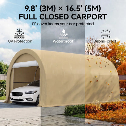 10' x 16' Heavy Duty Carport Tent, PE Cover, Beige Car Shelters at Gallery Canada