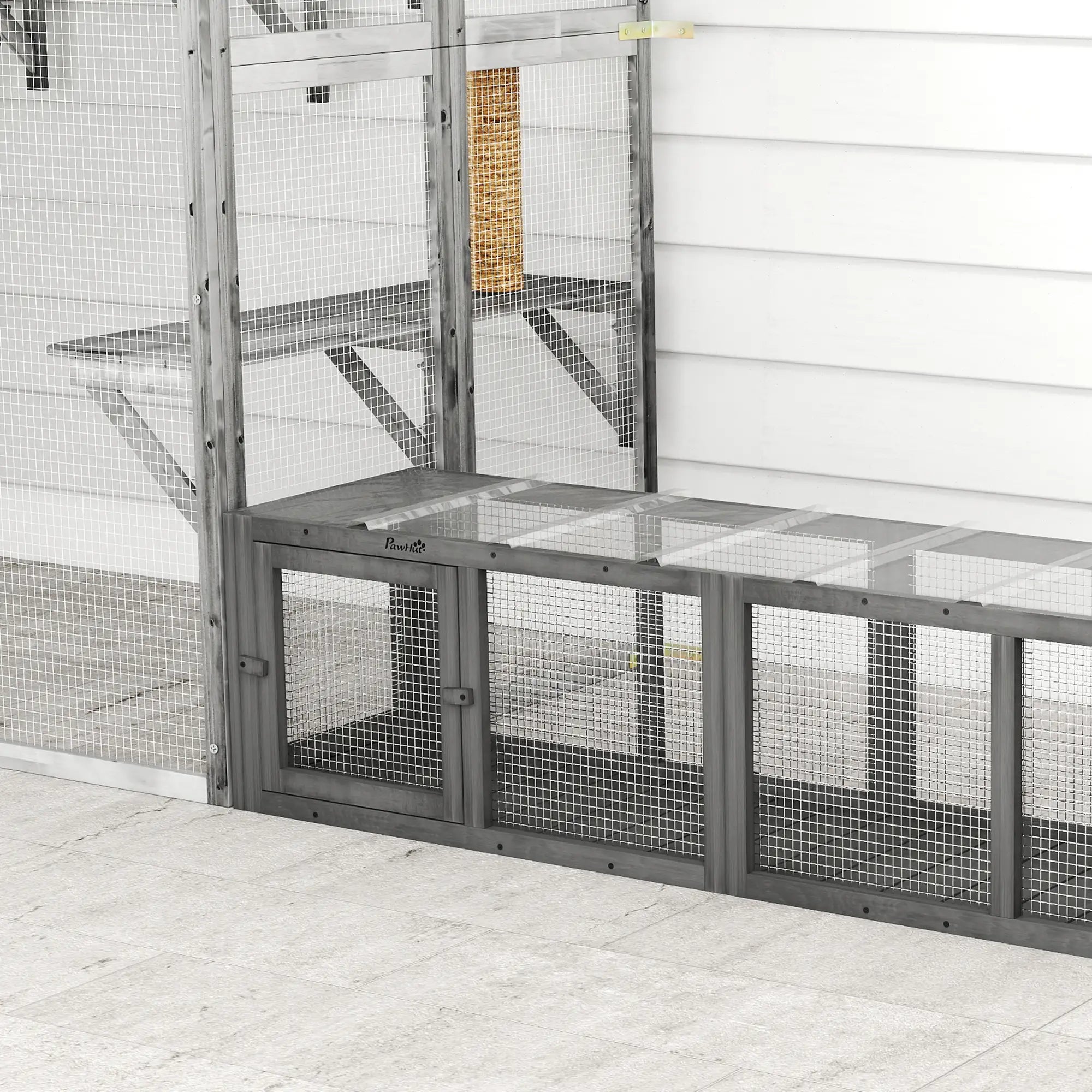 Outdoor Cat Tunnel, Wooden Enclosure, Extendable Pet Run, 3 Doors, Grey Outdoor Cat Enclosures at Gallery Canada