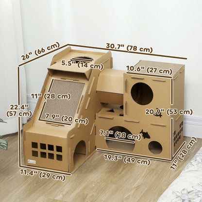 Multi-Level Cardboard Cat House, Corrugated Play Condo with Scratching Pads Cat Posts at Gallery Canada