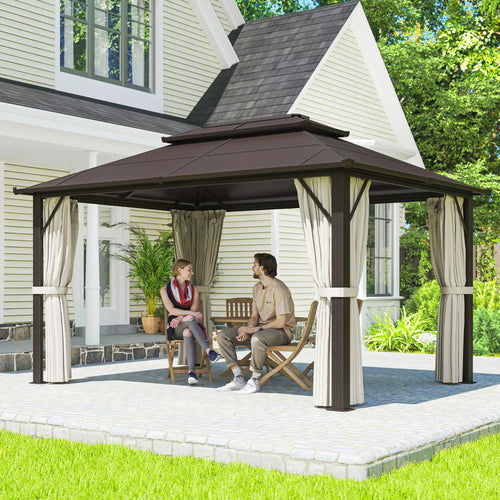 10' x 13' Hardtop Gazebo, UPF30+ Polycarbonate Roof, Aluminum Frame, Beige