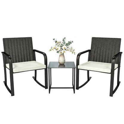 3 Piece Rocking Bistro Set, Glass Coffee Table, Cream White Bistro Sets at Gallery Canada