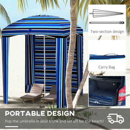 70.1" L x 70.1" W Cabana Umbrella, With Walls, Vents, Carry Bag, Blue Stripe