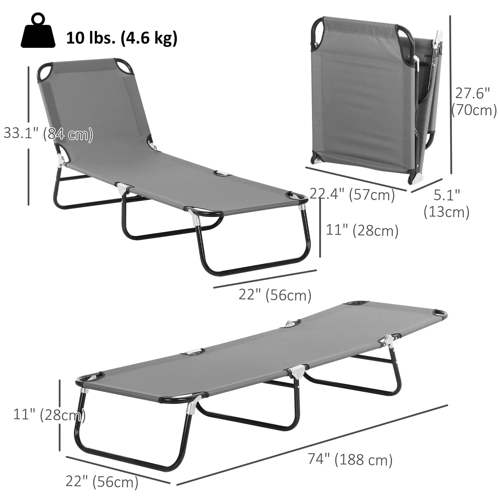 Outdoor Folding Lounge Chair, Reclining Back, Breathable Mesh, Grey Lounger Chairs at Gallery Canada