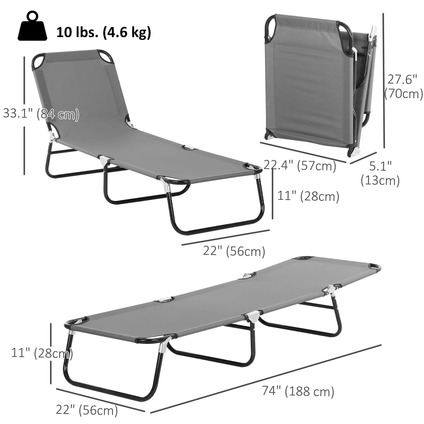 Outdoor Folding Lounge Chair, Reclining Back, Breathable Mesh, Grey Lounger Chairs at Gallery Canada