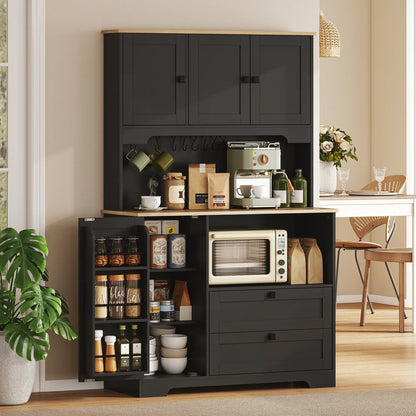 64" Kitchen Pantry Cabinet, 3 Cabinets, 2 Drawers, Adjustable Shelves, Black Kitchen Pantry Cabinets at Gallery Canada