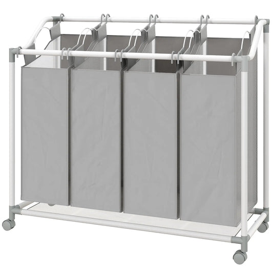 160L Laundry Hamper with Wheels, 4 Removable Bags, Grey Bath Accessories Grey, White at Gallery Canada