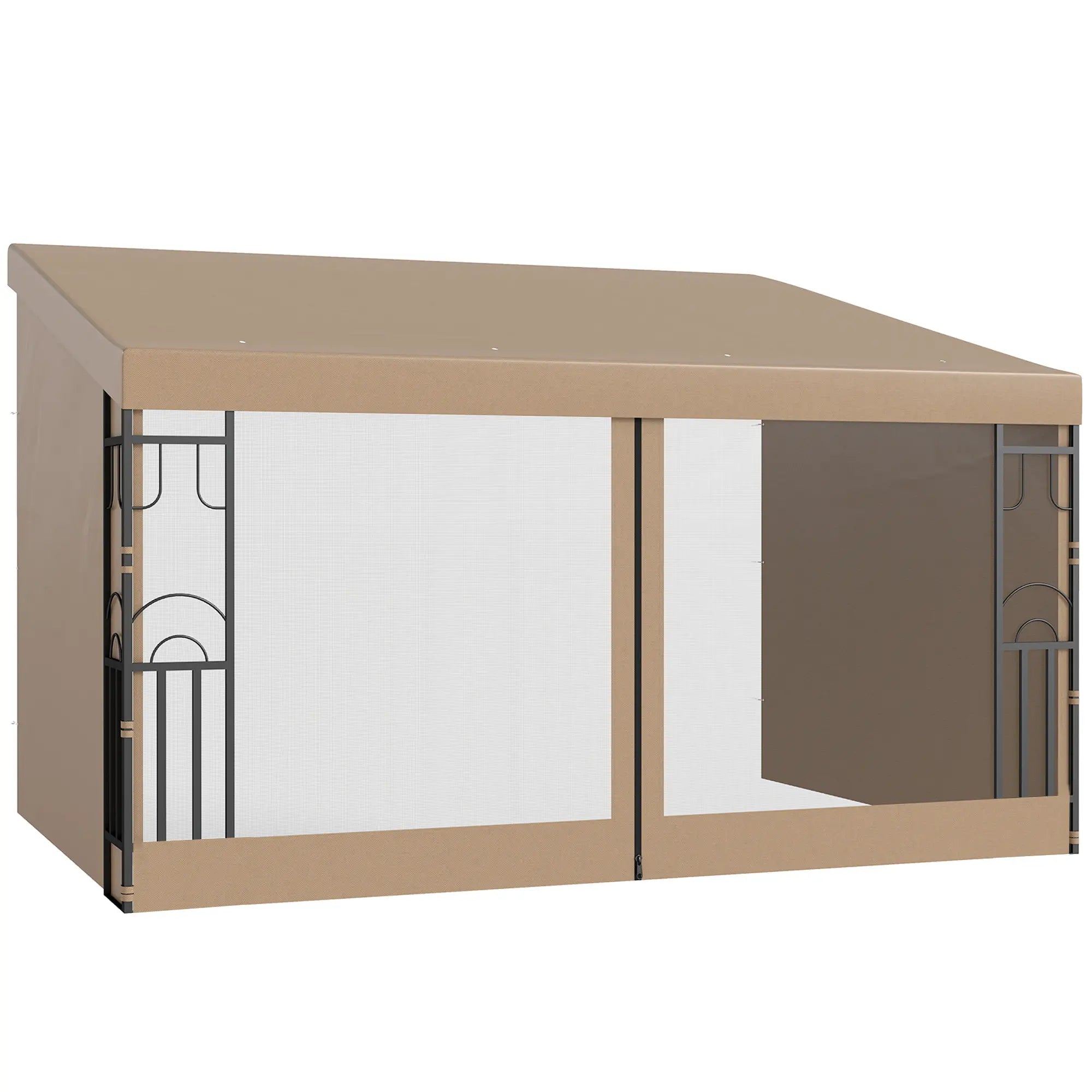 10' x 13' Wall Pergola, Outdoor Gazebo with Curtains, Nettings, Khaki Pergolas at Gallery Canada