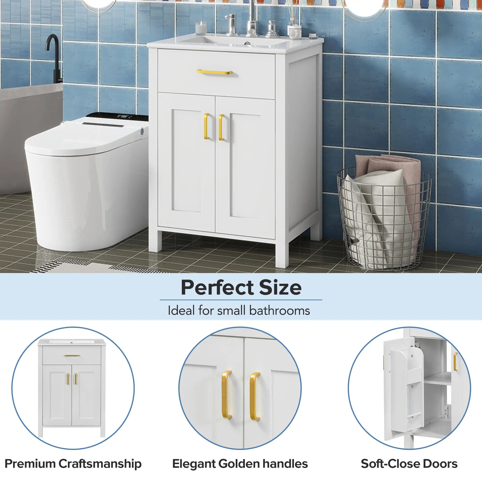 Bathroom Vanity Combo, Ceramic Sink, Storage Cabinet, 24