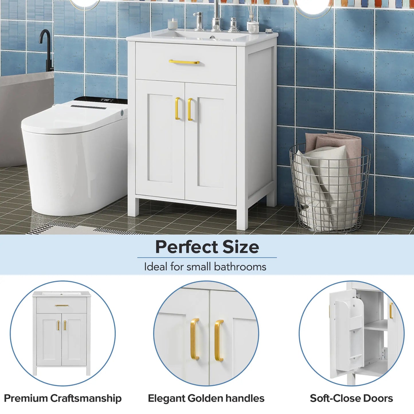 Bathroom Vanity Combo, Ceramic Sink, Storage Cabinet, 24" L x 18.5" W x 34" H, White Sink Cabinets at Gallery Canada