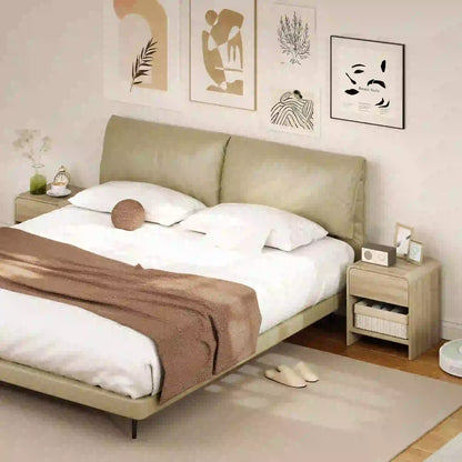 Modern Nightstand Set Of 2, Natural Wood, With Drawer And Open Shelf