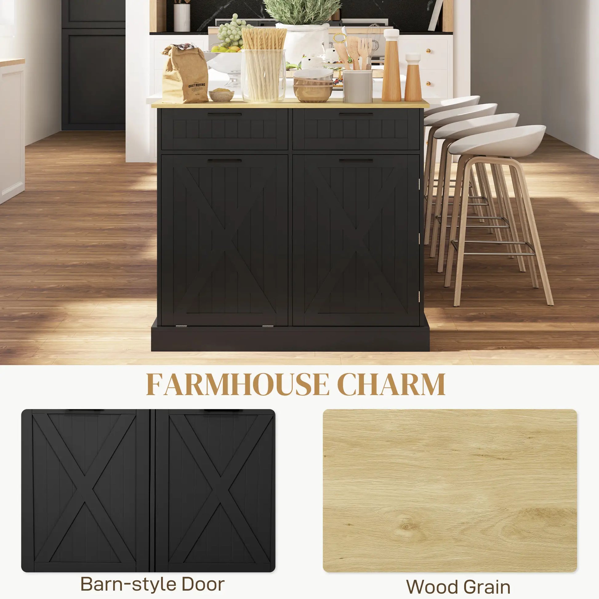 10 Gallon Hidden Garbage Bin Cabinet, Tilt Out Trash, 2 Drawers, Black Bar Cabinets at Gallery Canada