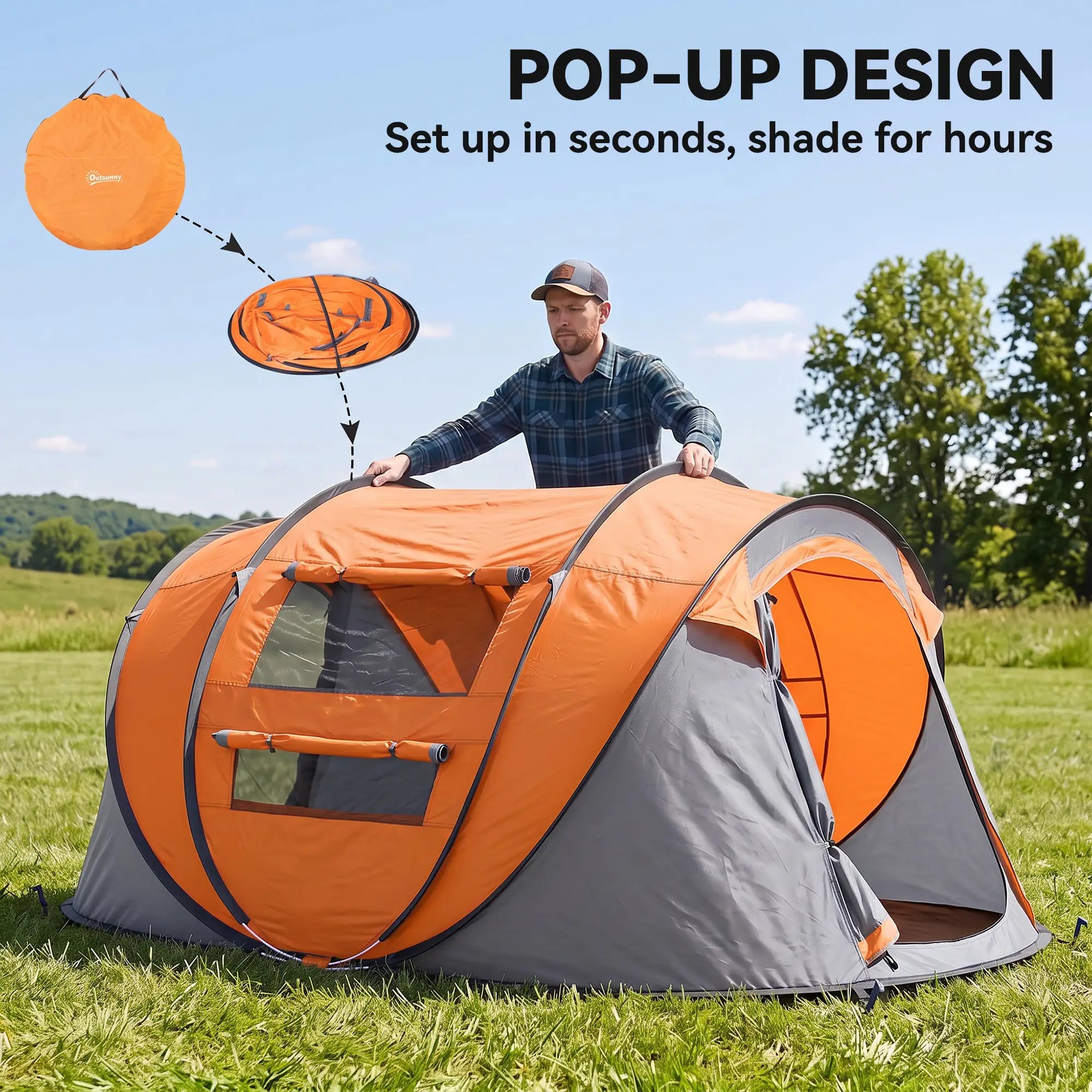 4 Person Pop Up Tent, Automatic Setup, Orange Camping Tents at Gallery Canada
