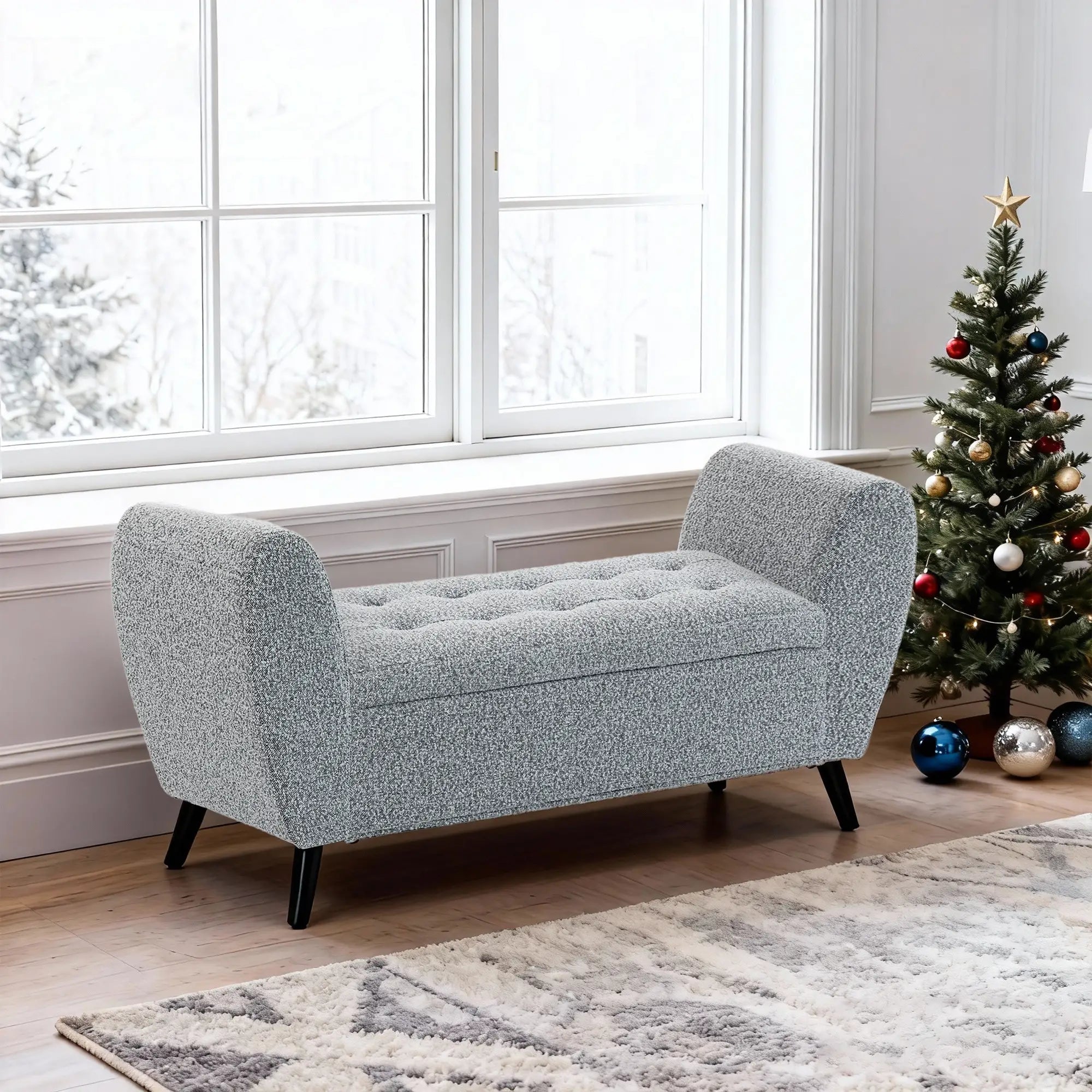 Upholstered Storage Bench with Arms, Modern Ottoman, Grey Storage Ottomans & Benches at Gallery Canada