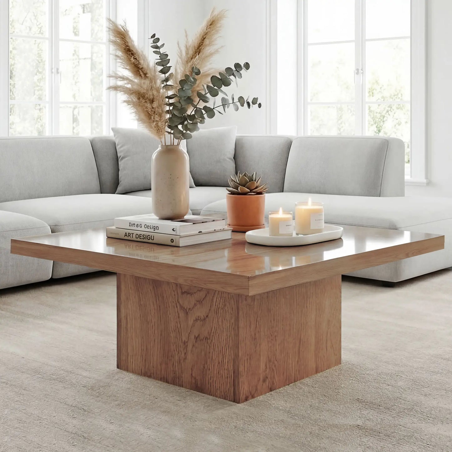 Square Coffee Table, 1.6" Thick Tabletop, Natural Wood Coffee Tables at Gallery Canada