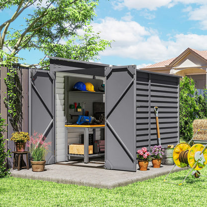 4.6' x 9' Steel Outdoor Storage Shed, Lean to, Lockable Doors, Grey Sheds at Gallery Canada