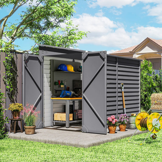 4.6' x 9' Steel Outdoor Storage Shed, Lean to, Lockable Doors, Grey Sheds Grey at Gallery Canada
