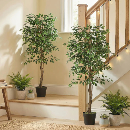 5.3 FT Artificial Ficus Tree With Pot, Indoor Home Office Decor Artificial Trees Green, White at Gallery Canada