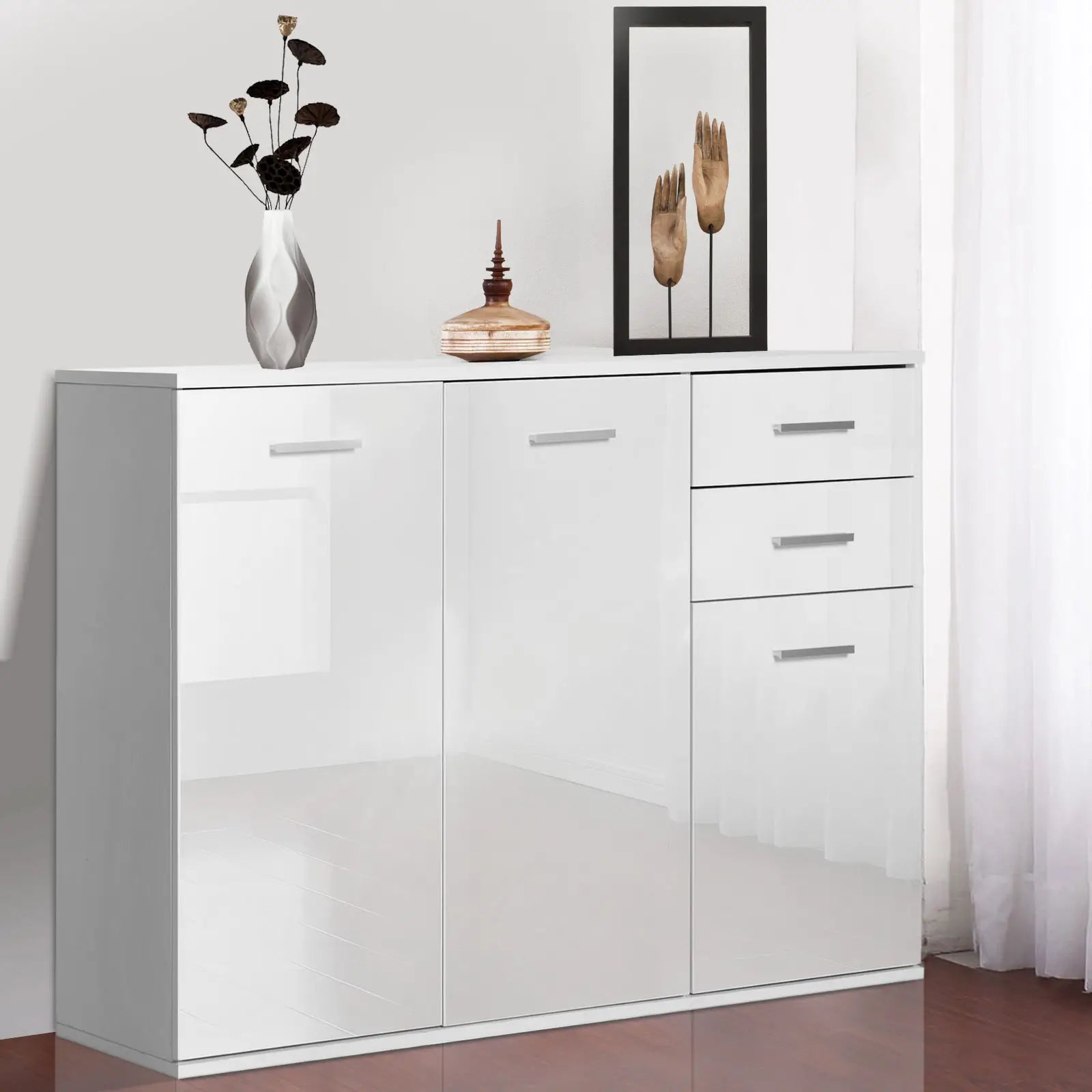 High Gloss Sideboard, 2 Drawers, 3 Doors, Adjustable Shelf, White Bar Cabinets at Gallery Canada