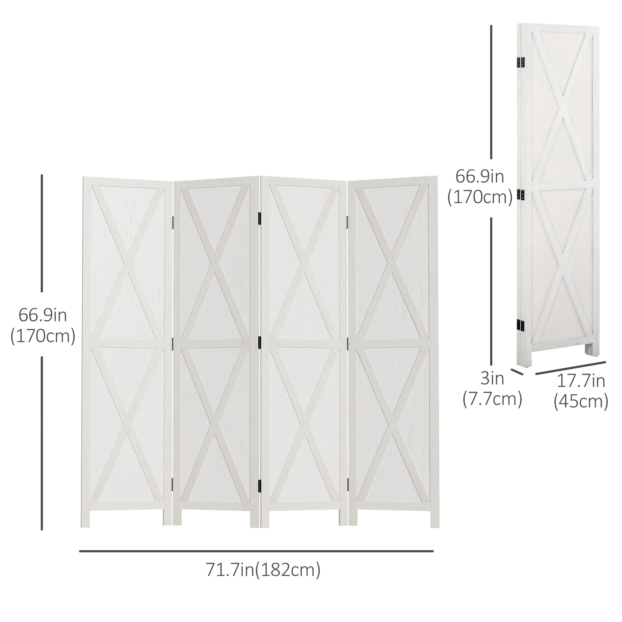 4-Panel Farmhouse Room Divider, Foldable Wooden Frame 5.6FT, White Room Dividers at Gallery Canada