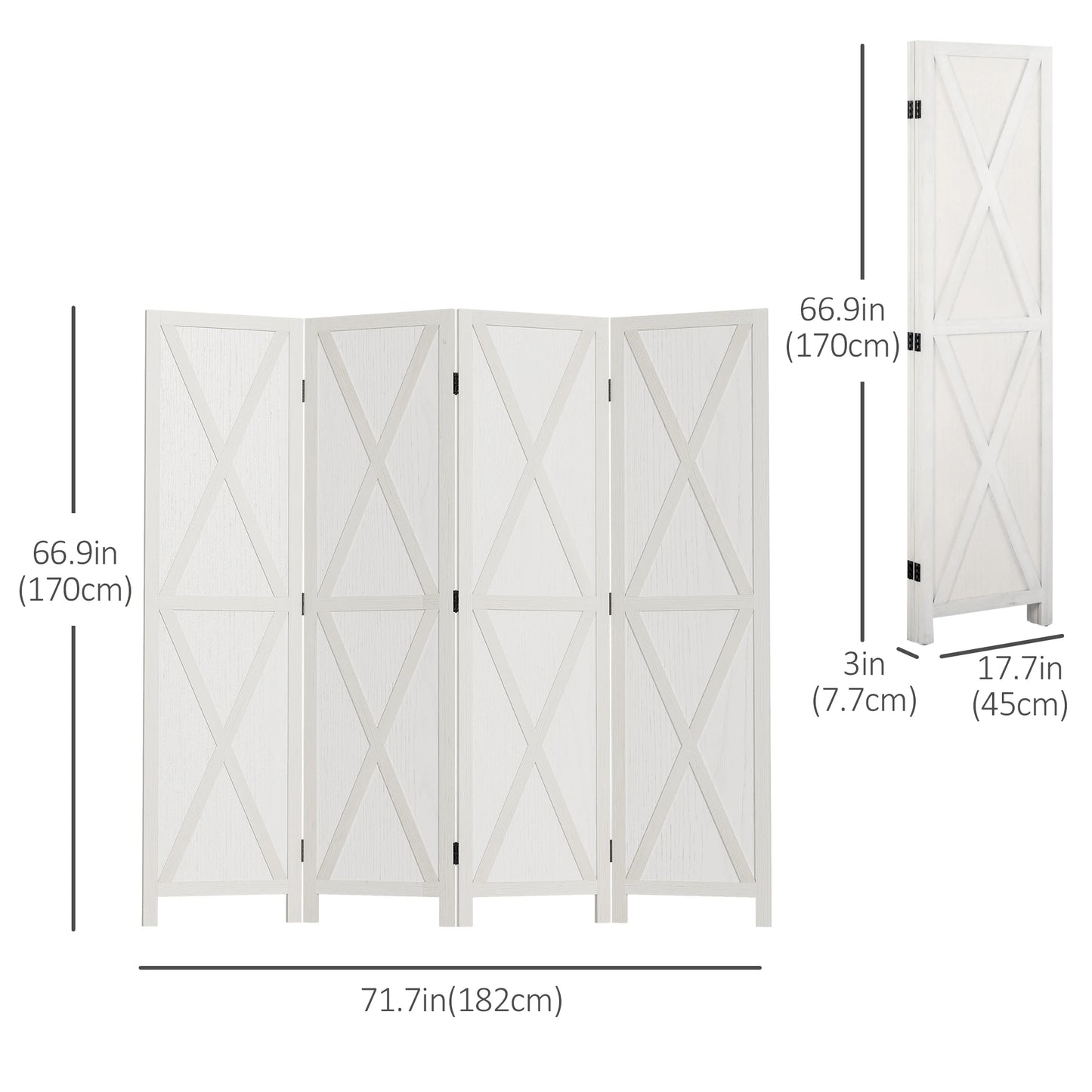 4-Panel Farmhouse Room Divider, Foldable Wooden Frame 5.6FT, White Room Dividers at Gallery Canada
