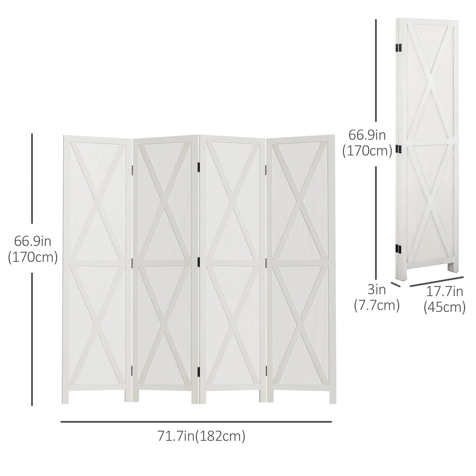 4-Panel Farmhouse Room Divider, Foldable Wooden Frame 5.6FT, White Room Dividers at Gallery Canada