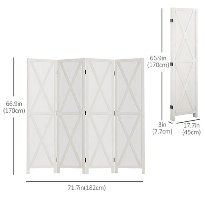 4-Panel Farmhouse Room Divider, Foldable Wooden Frame 5.6FT, White Room Dividers at Gallery Canada