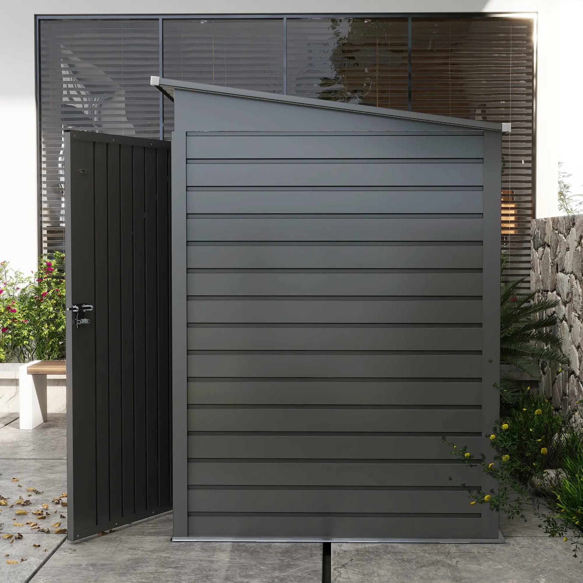 6 x 4FT Galvanized Metal Garden Shed, Double Doors, 2 Vents, Grey Sheds at Gallery Canada