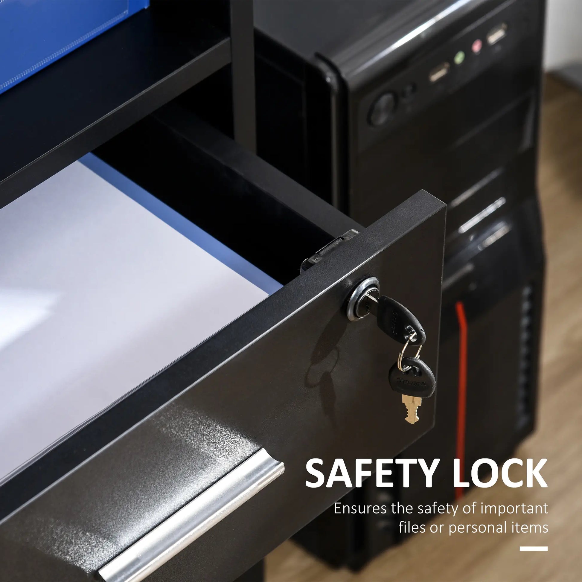 57 Computer Desk With Drawers, Keyboard Tray, Open Shelves, Black Computer Desks at Gallery Canada