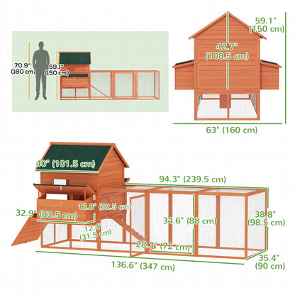 137" Wooden Chicken Coop With Run, Nesting Box, Orange Chicken Coops at Gallery Canada