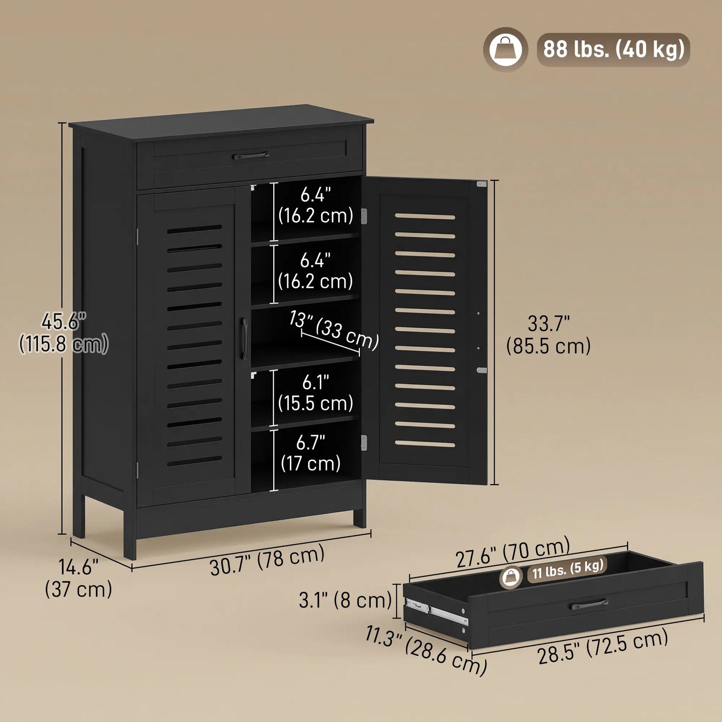 Shoe Cabinet With Louvered Doors, Drawer, Adjustable Shelves, Black Shoe Storage Cabinets & Racks at Gallery Canada