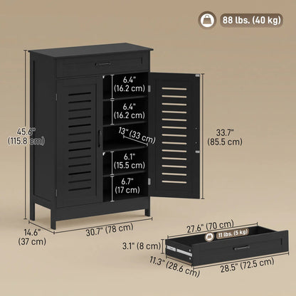 Shoe Cabinet With Louvered Doors, Drawer, Adjustable Shelves, Black Shoe Storage Cabinets & Racks at Gallery Canada